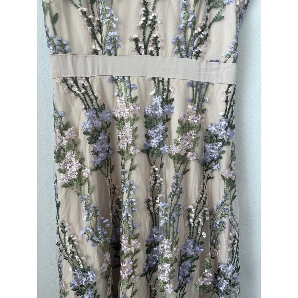 IWEMEK Floral Embroidered Mesh Maxi Dress V-Neck Beige Small 0497 - Picture 11 of 16